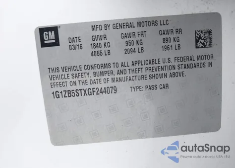 2016 Chevrolet Malibu Ls z USA, uszkodzony, nr VIN 1G1ZB5STXGF244079